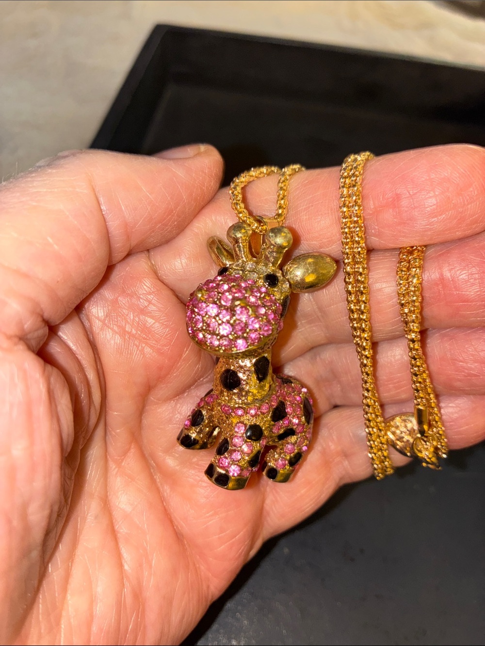 Pink Crystal Giraffe Pendant Necklace Moveable. Giraffe